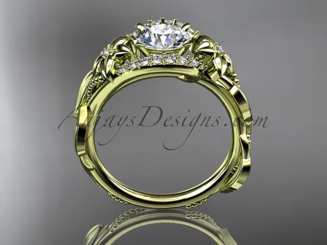 14kt yellow gold diamond unique engagement ring, wedding ring with a "Forever One" Moissanite center stone ADLR326 - AnjaysDesigns