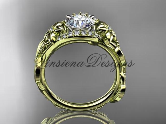14k yellow gold diamond  engagement ring "Forever One" Moissanite ADLR326