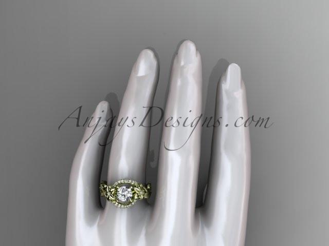 14kt yellow gold diamond unique engagement ring, wedding ring with a "Forever One" Moissanite center stone ADLR326 - AnjaysDesigns