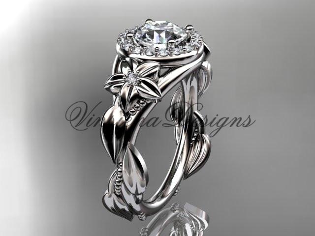 Platinum diamond unique leaf and vine, floral engagement ring ADLR327P