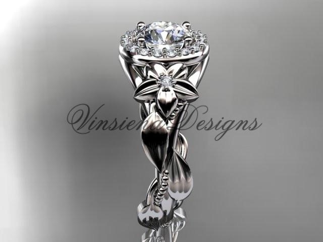 Platinum diamond unique leaf and vine, floral engagement ring ADLR327P