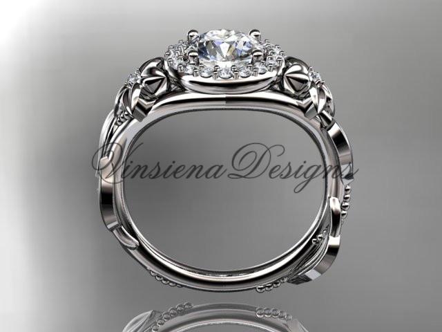 Platinum diamond unique leaf and vine, floral engagement ring ADLR327P