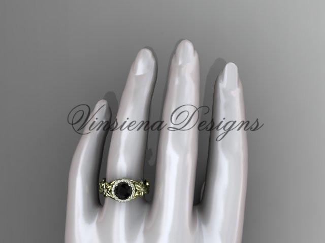 14k yellow gold diamond floral engagement ring, Enhanced Black Diamond ADLR327