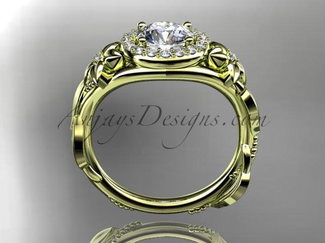 14kt yellow gold diamond unique leaf and vine, floral engagement ring ADLR327 - AnjaysDesigns