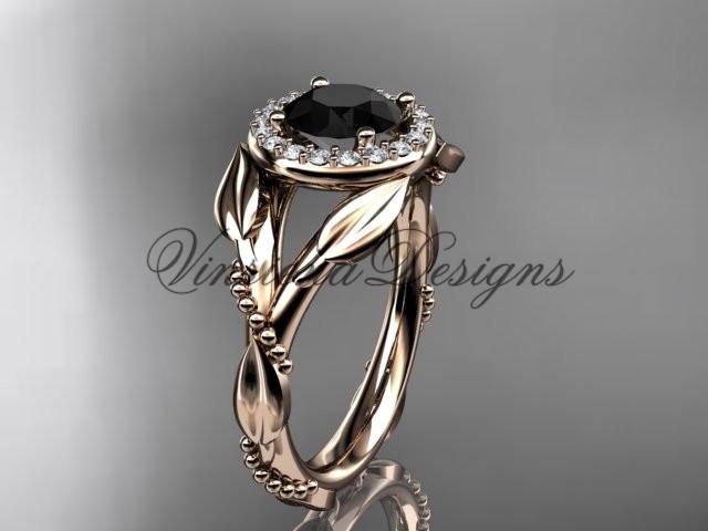 Unique 14k rose gold diamond engagement ring. Enhanced Black Diamond ADLR328