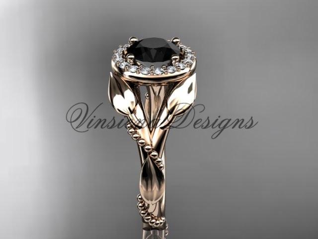 Unique 14k rose gold diamond engagement ring. Enhanced Black Diamond ADLR328