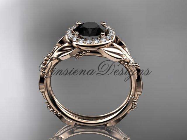Unique 14k rose gold diamond engagement ring. Enhanced Black Diamond ADLR328