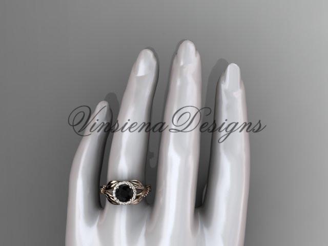 Unique 14k rose gold diamond engagement ring. Enhanced Black Diamond ADLR328