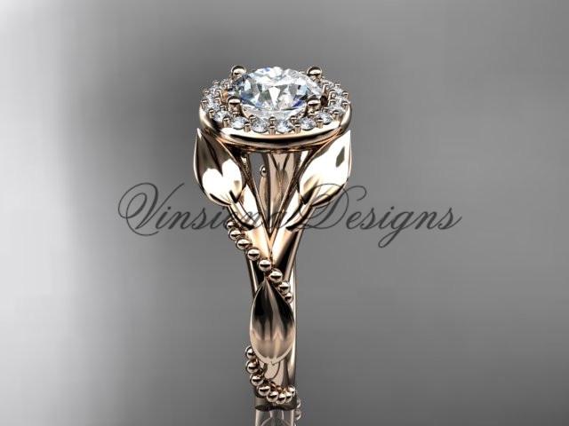 Unique 14k rose gold diamond engagement ring "Forever One" Moissanite ADLR328