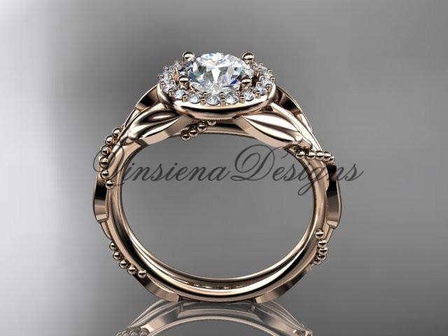 Unique 14k rose gold diamond engagement ring "Forever One" Moissanite ADLR328