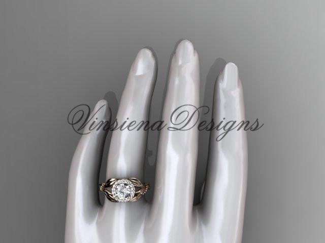 Unique 14k rose gold diamond engagement ring "Forever One" Moissanite ADLR328