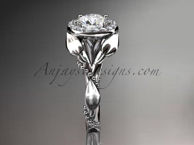 Platinum diamond leaf and vine wedding ring, engagement ring ADLR328 - AnjaysDesigns