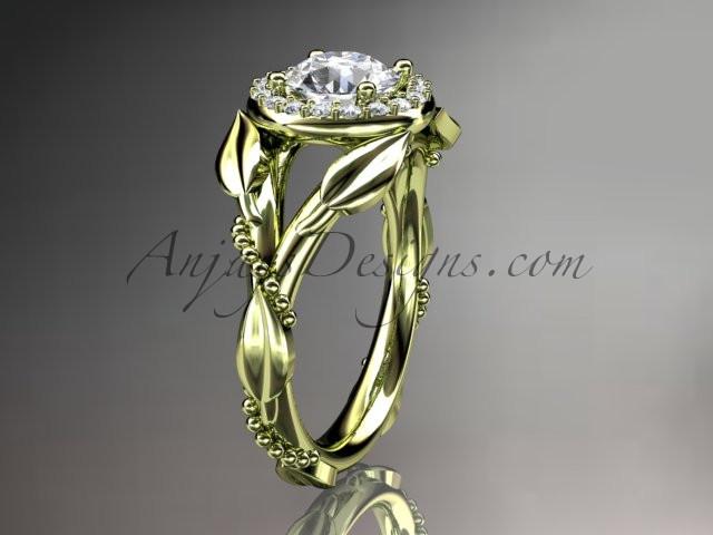 14kt yellow gold diamond leaf and vine wedding ring, engagement ring ADLR328 - AnjaysDesigns
