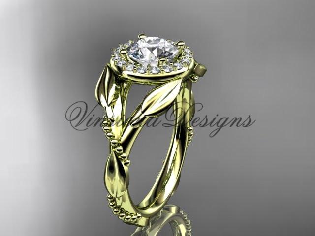 Unique 14k yellow gold diamond engagement ring "Forever One" Moissanite ADLR328