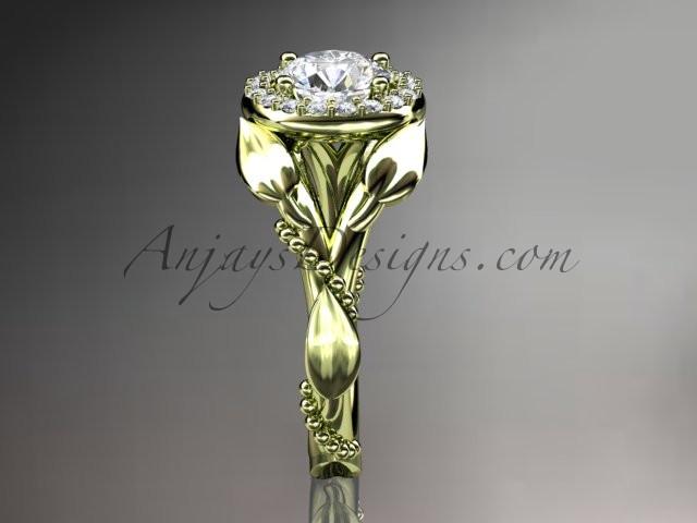14kt yellow gold diamond leaf and vine wedding ring, engagement ring ADLR328 - AnjaysDesigns