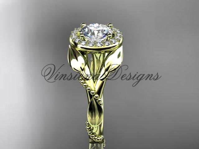 Unique 14k yellow gold diamond engagement ring "Forever One" Moissanite ADLR328