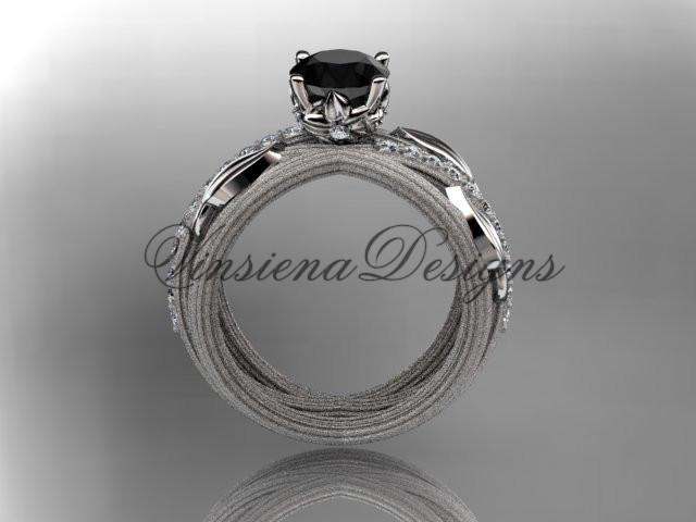 Platinum diamond leaf and vine engagement ring, Enhanced Black Diamond ADLR329