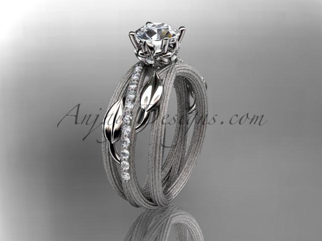 Platinum diamond leaf and vine wedding ring,engagement ring with a "Forever One" Moissanite center stone ADLR329 - AnjaysDesigns