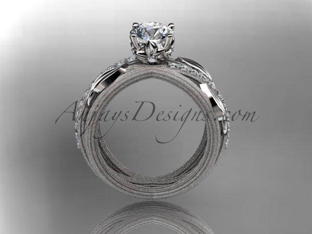 Platinum diamond leaf and vine wedding ring,engagement ring with a "Forever One" Moissanite center stone ADLR329 - AnjaysDesigns