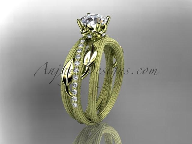 14kt yellow gold diamond leaf and vine wedding ring, engagement ring ADLR329 - AnjaysDesigns
