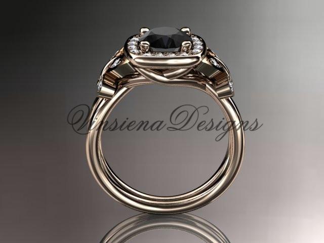 14k rose gold diamond butterfly engagement,wedding ring, Black Diamond ADLR330