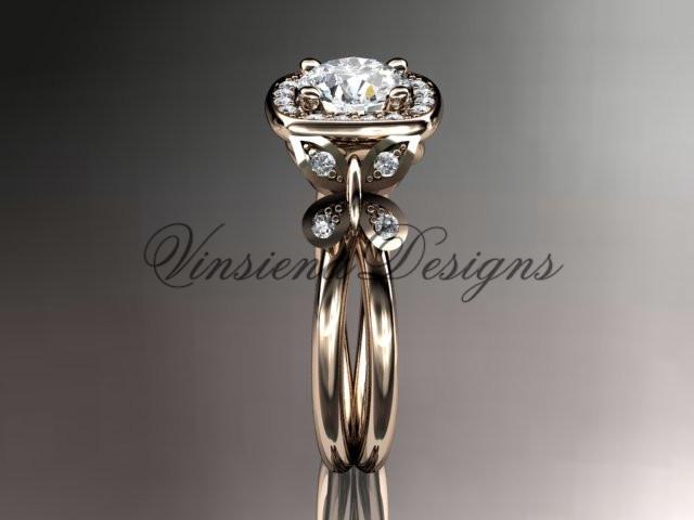 14k rose gold diamond butterfly engagement ring One Moissanite ADLR330
