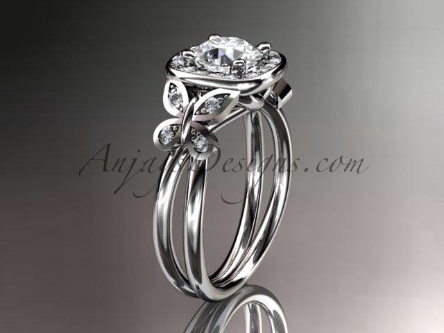 Platinum diamond unique butterfly engagement ring, wedding ring with a "Forever One" Moissanite center stone ADLR330 - AnjaysDesigns