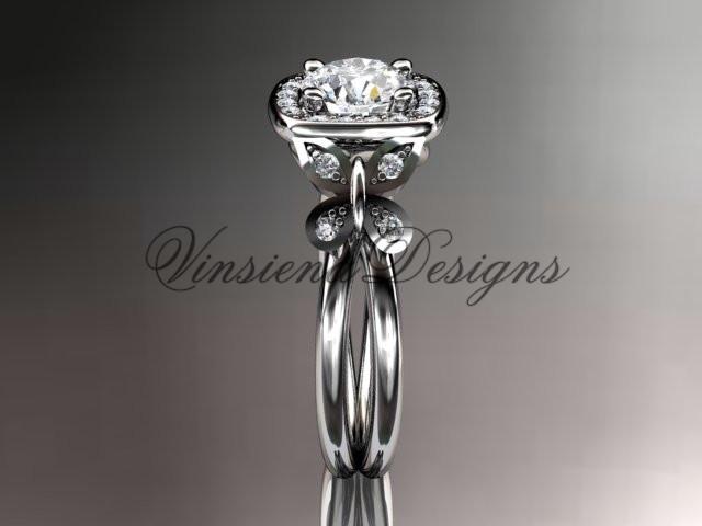 Platinum diamond butterfly engagement ring "Forever One" Moissanite ADLR330