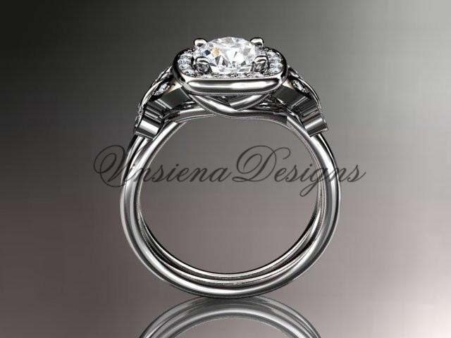 Platinum diamond butterfly engagement ring "Forever One" Moissanite ADLR330