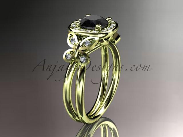14kt yellow gold diamond unique butterfly engagement ring, wedding ring with a Black Diamond center stone ADLR330 - AnjaysDesigns