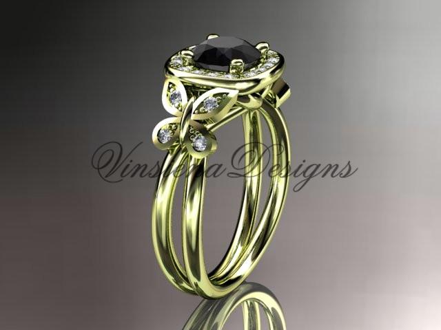 14k yellow gold diamond  engagement ring. Enhanced Black Diamond ADLR330