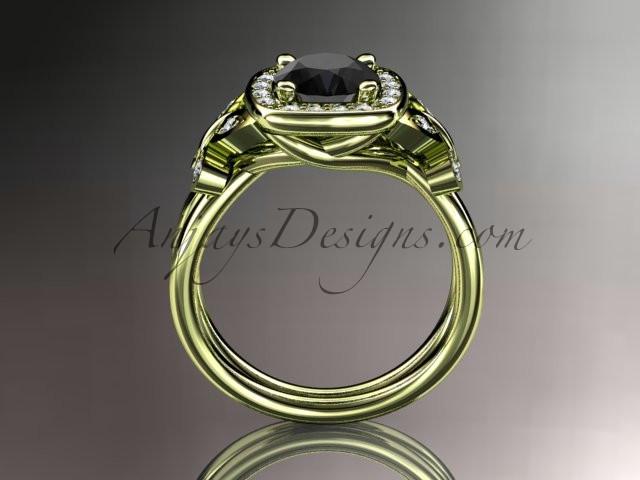 14kt yellow gold diamond unique butterfly engagement ring, wedding ring with a Black Diamond center stone ADLR330 - AnjaysDesigns