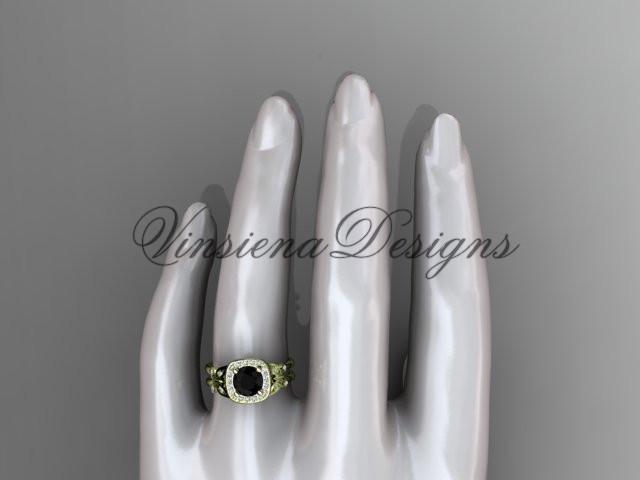 14k yellow gold diamond  engagement ring. Enhanced Black Diamond ADLR330
