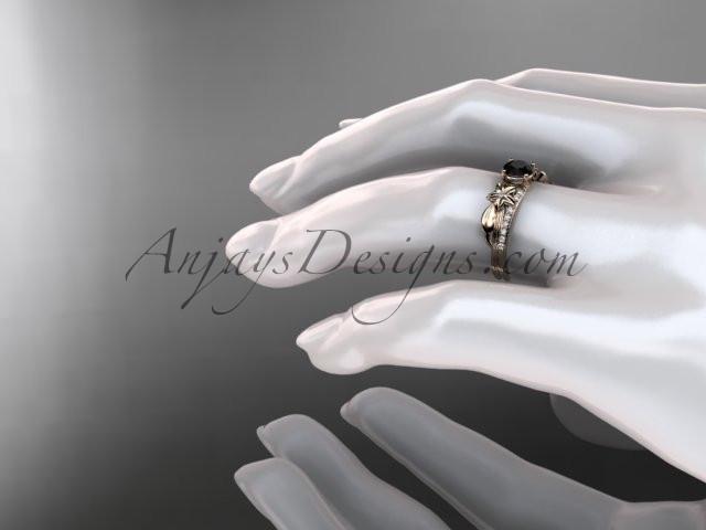 14kt rose gold diamond leaf and vine wedding ring, engagement ring with a Black Diamond center stone ADLR331 - AnjaysDesigns
