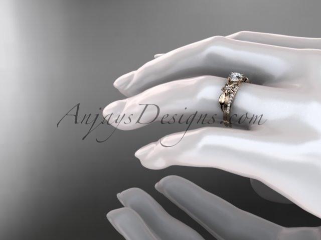 14kt rose gold diamond leaf and vine wedding ring, engagement ring ADLR331 - AnjaysDesigns