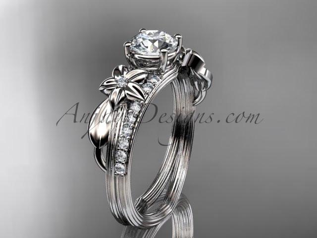 Platinum diamond leaf and vine wedding ring, engagement ring ADLR331 - AnjaysDesigns