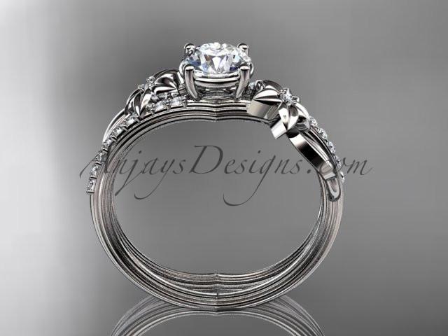14kt white gold diamond leaf and vine wedding ring, engagement ring ADLR331 - AnjaysDesigns