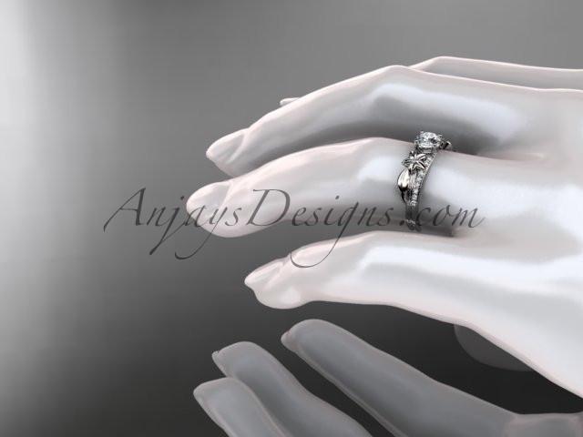 14kt white gold diamond leaf and vine wedding ring, engagement ring ADLR331 - AnjaysDesigns