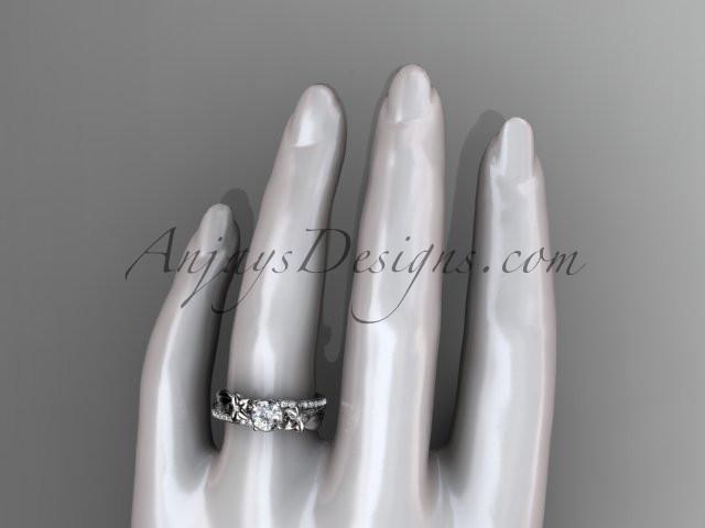14kt white gold diamond leaf and vine wedding ring, engagement ring with a "Forever One" Moissanite center stone ADLR331 - AnjaysDesigns