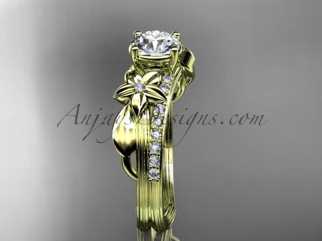 14kt yellow gold diamond leaf and vine wedding ring, engagement ring ADLR331 - AnjaysDesigns