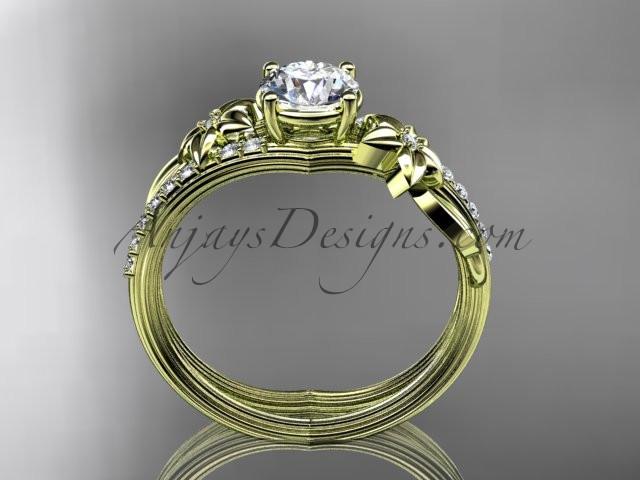 14kt yellow gold diamond leaf and vine wedding ring, engagement ring ADLR331 - AnjaysDesigns