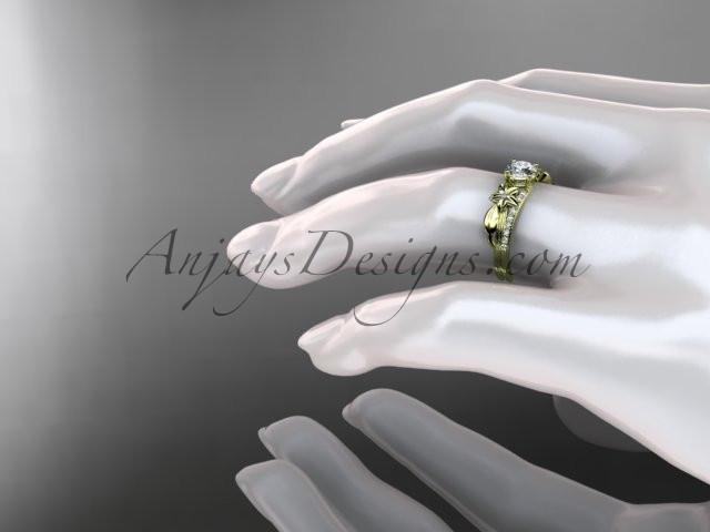 14kt yellow gold diamond leaf and vine wedding ring, engagement ring ADLR331 - AnjaysDesigns