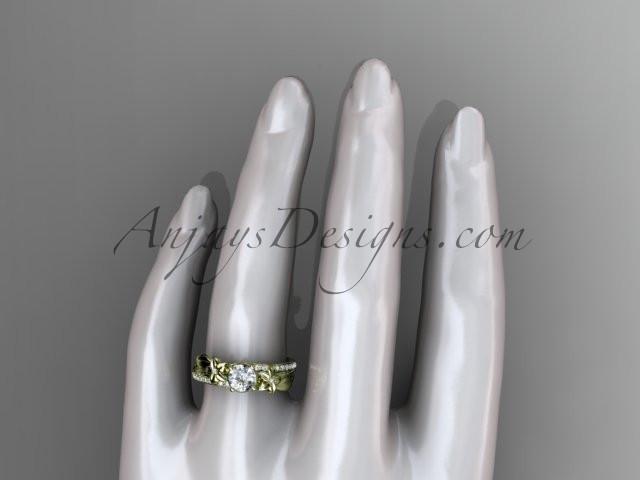 14kt yellow gold diamond leaf and vine wedding ring, engagement ring ADLR331 - AnjaysDesigns