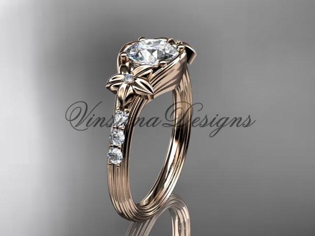 Unique 14k rose gold diamond leaf and vine, floral engagement ring ADLR333