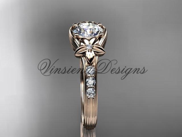 Unique 14k rose gold diamond leaf and vine, floral engagement ring ADLR333