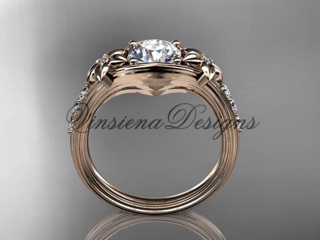 Unique 14k rose gold diamond leaf and vine, floral engagement ring ADLR333