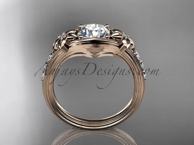 Unique 14k rose gold diamond leaf and vine, floral diamond engagement ring with a "Forever One" Moissanite center stone ADLR333 - AnjaysDesigns