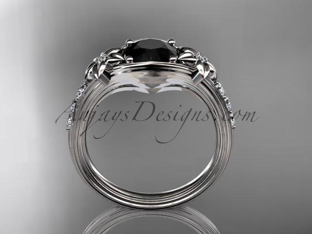 Unique Platinum diamond leaf and vine, floral diamond engagement ring with a Black Diamond center stone ADLR333 - AnjaysDesigns