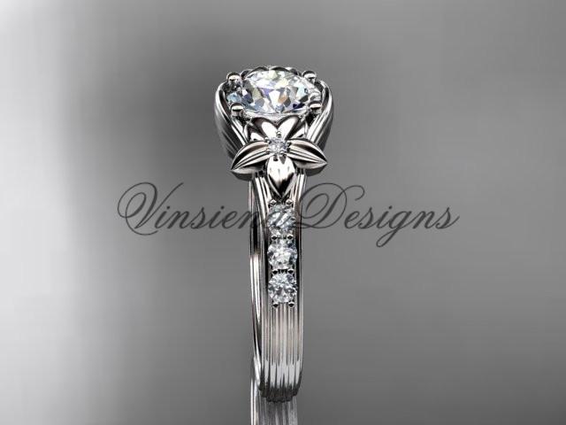 Unique 14k white gold diamond "Forever One" Moissanite engagement ring ADLR333
