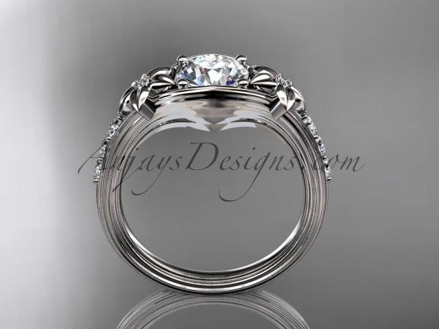 Unique 14k white gold diamond leaf and vine, floral diamond engagement ring with a "Forever One" Moissanite center stone ADLR333 - AnjaysDesigns